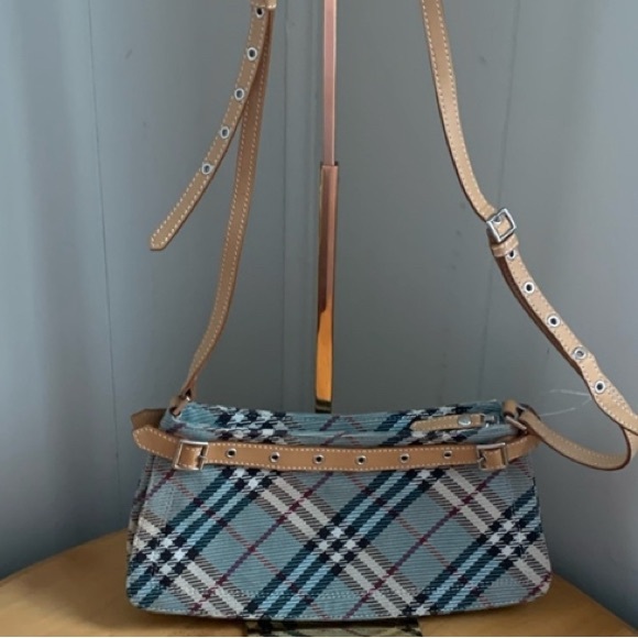 Burberry London Blue Label Blue Nova Check Canvas Leather Crossbody Bag VGUC - Picture 1 of 16